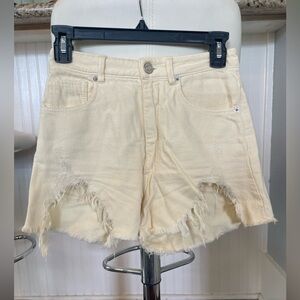 Zara Yellow Distressed Jean Shorts